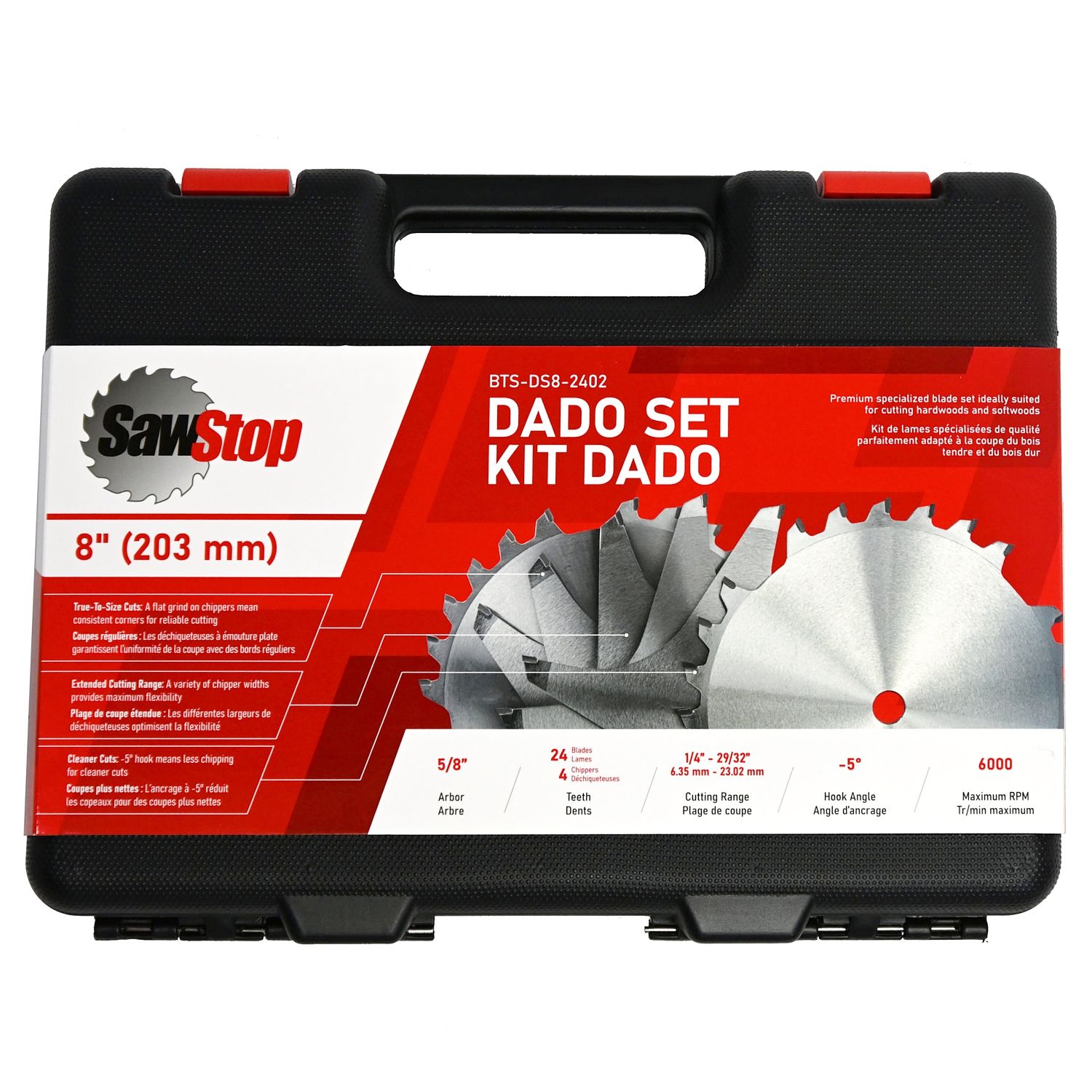 Premium Dado Set 203.2 X 15.875 X 24t 4 X 1/4", 1/8",1/16",3/32" Chip